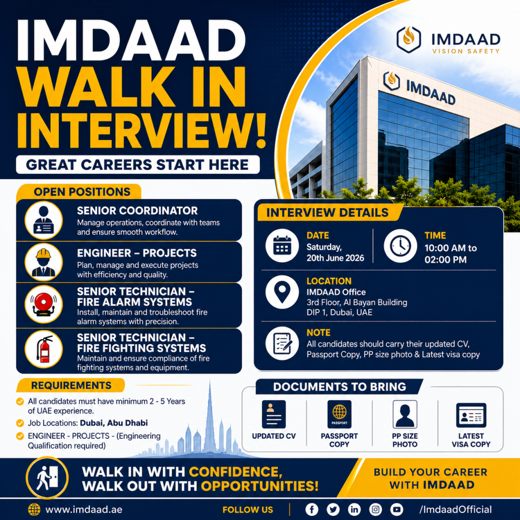 Imdaad Walk in Interview Dubai
