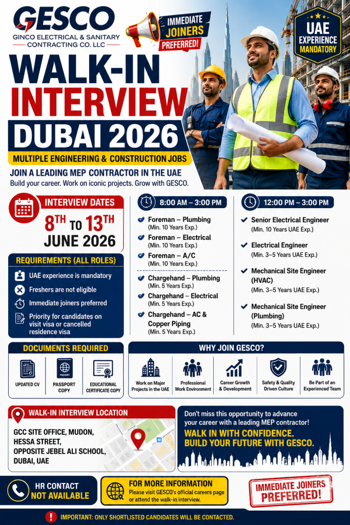 Walk in Interview in Dubai GESCO
