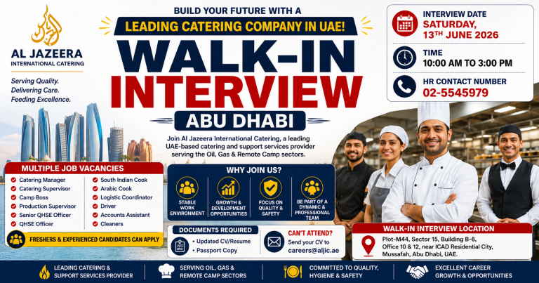 Catering Walk in Interview in Abu Dhabi