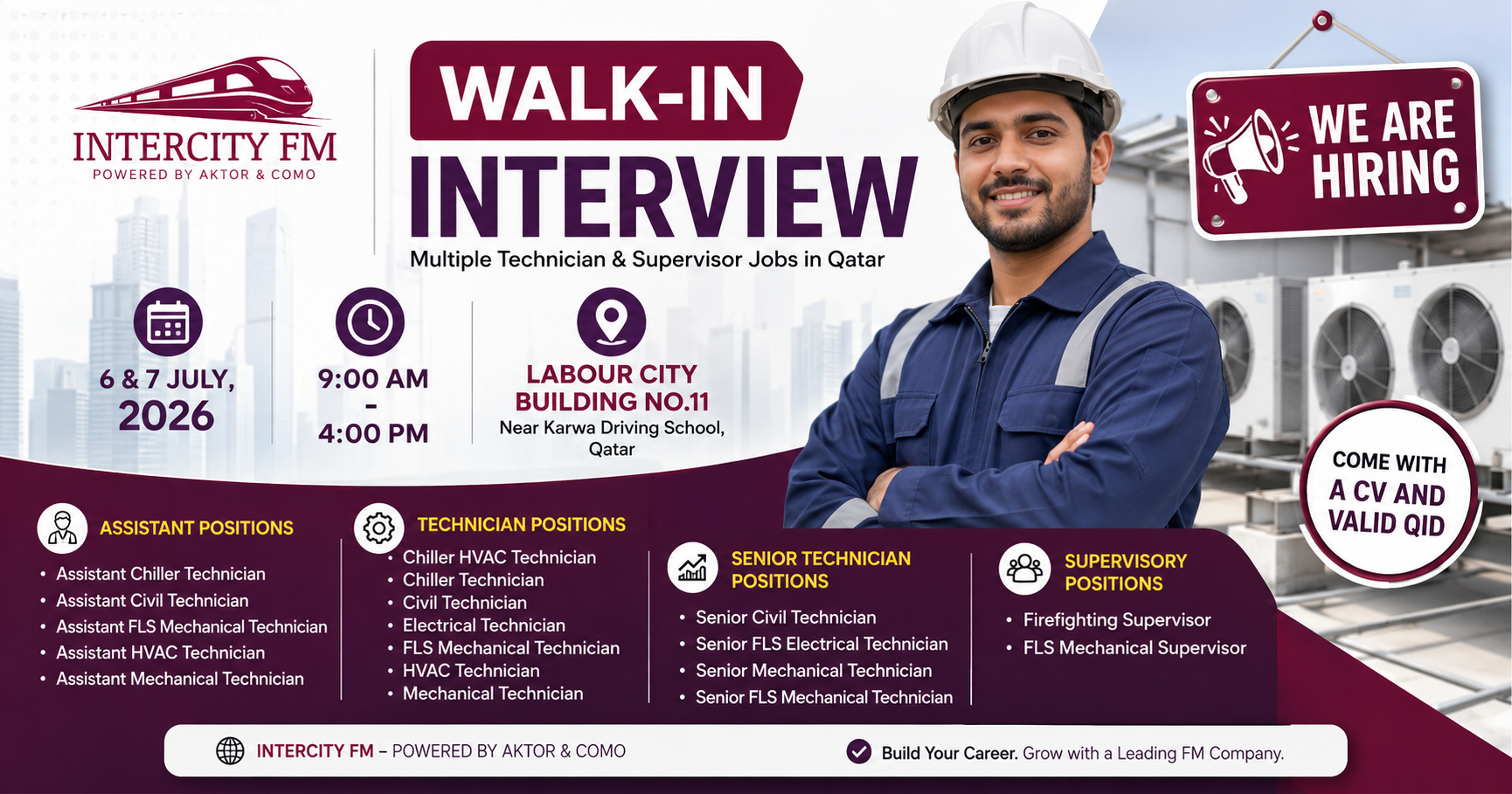 Aktor & COMO Intercity FM Walk-In Interview in Qatar 2026: How to Apply