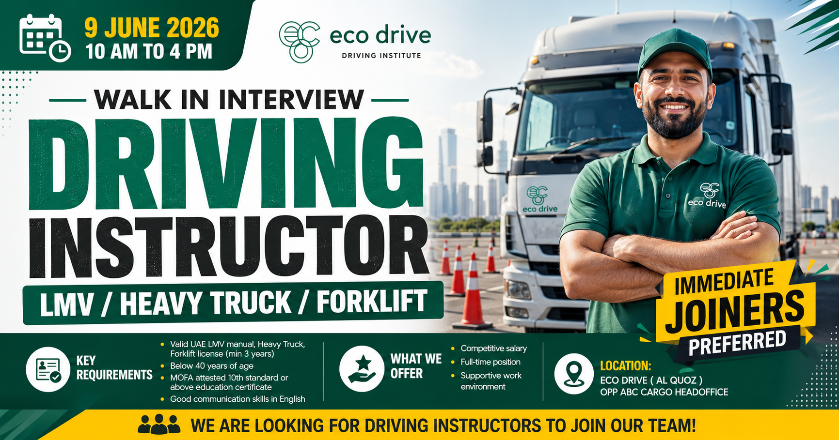 Eco Drive Driving Institute Walk in Interview Dubai 2026